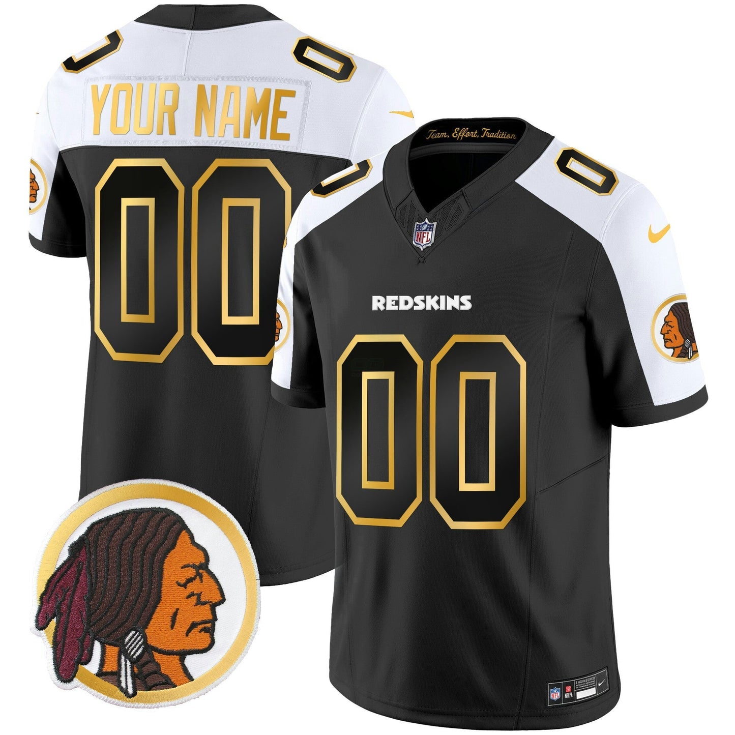 Camisa NFL Washington Commanders Washington Redskins Throwback Vapor Dourada Trim Jersey