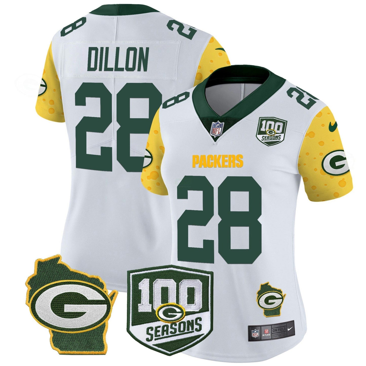 Camisa NFL Women’s 100th Season & Home Patch Cheese Vapor Limited Jersey