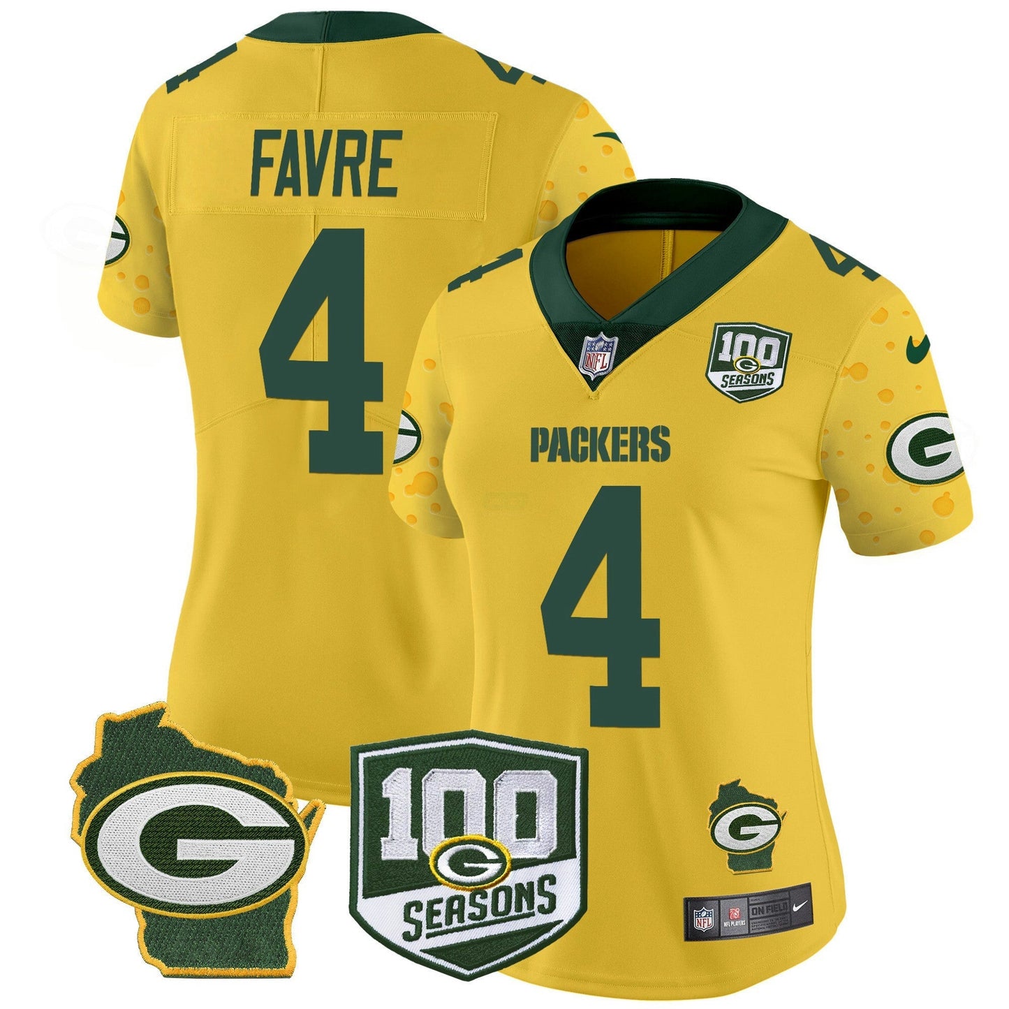 Camisa NFL Women’s 100th Season & Home Patch Cheese Vapor Limited Jersey