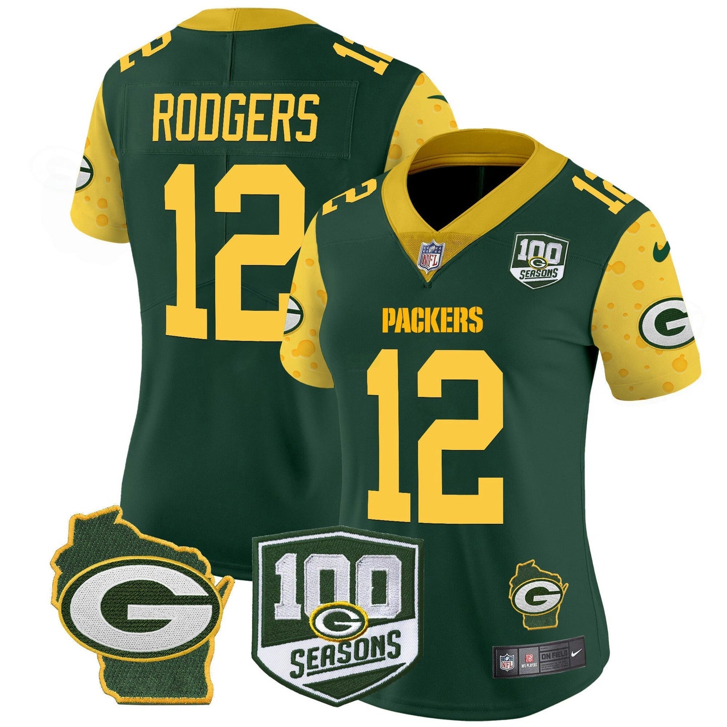 Camisa NFL Women’s 100th Season & Home Patch Cheese Vapor Limited Jersey