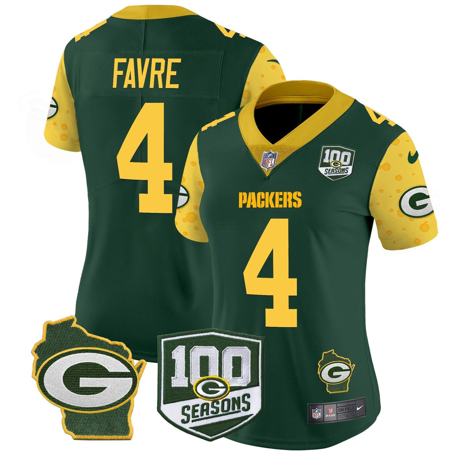 Camisa NFL Women’s 100th Season & Home Patch Cheese Vapor Limited Jersey