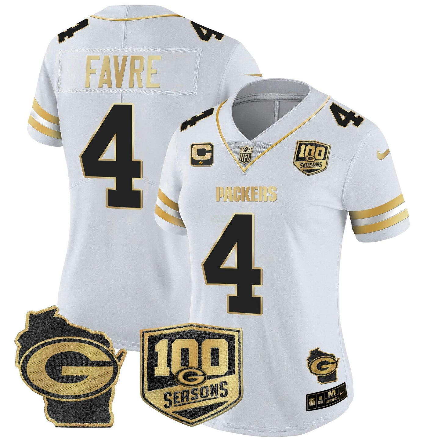 Camisa NFL Women’s 100th Season & Home Patch Dourada Vapor Limited Jersey