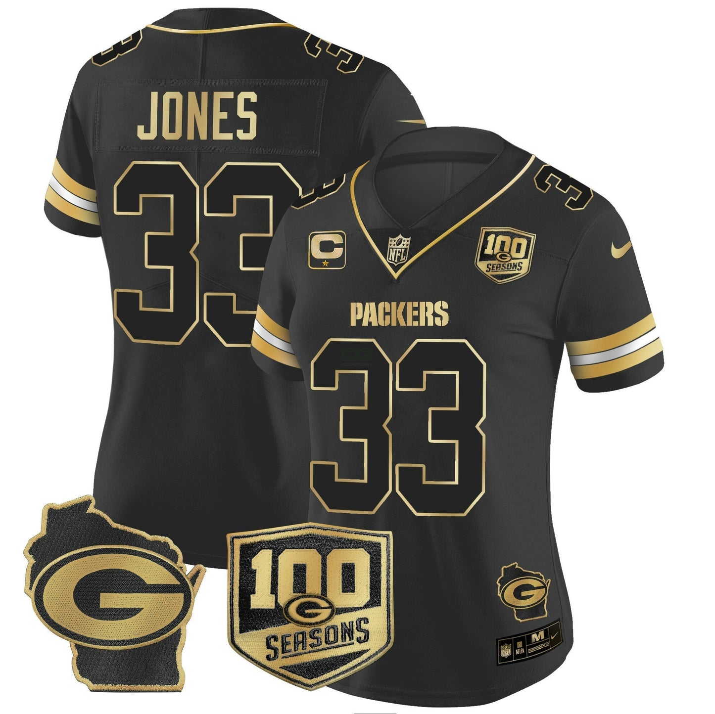 Camisa NFL Women’s 100th Season & Home Patch Dourada Vapor Limited Jersey