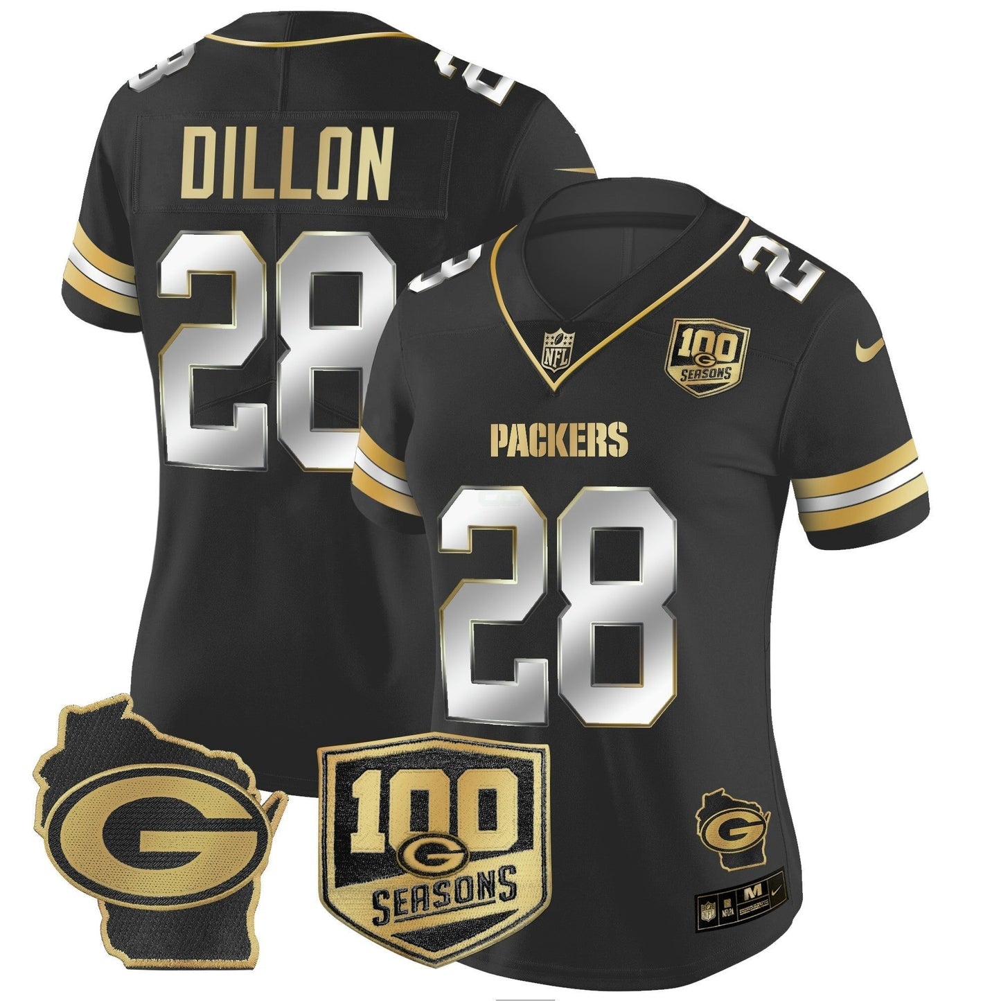 Camisa NFL Women’s 100th Season & Home Patch Dourada Vapor Limited Jersey