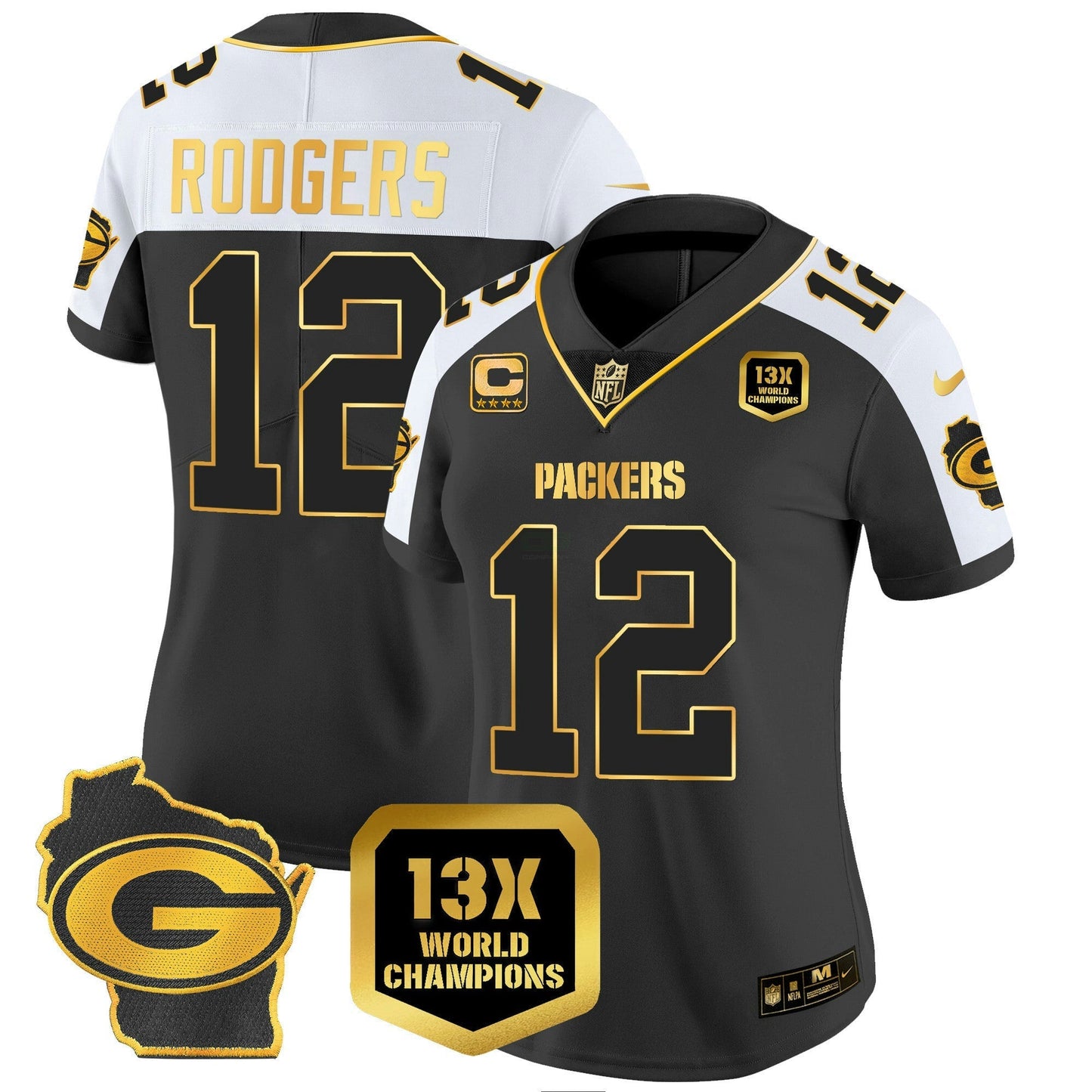Camisa NFL Women’s 13 Time World Champions & Home Patch Dourada Vapor Jersey