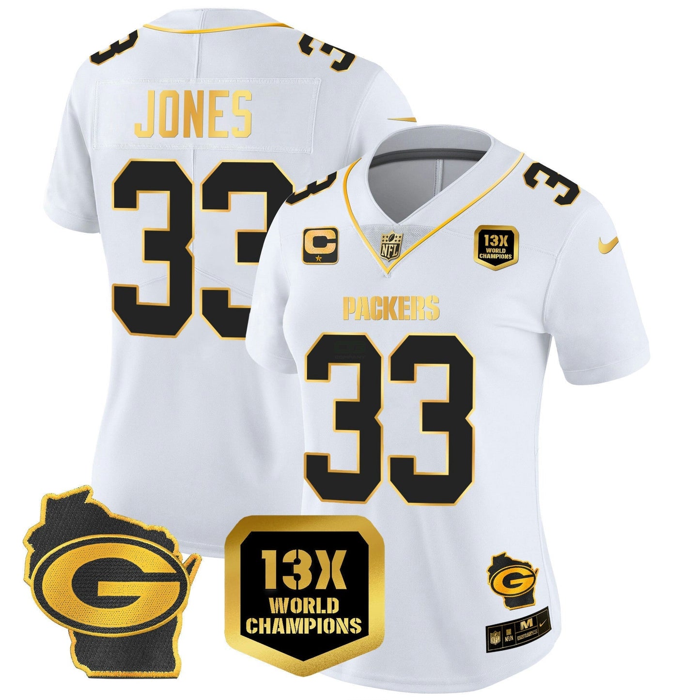 Camisa NFL Women’s 13 Time World Champions & Home Patch Dourada Vapor Jersey