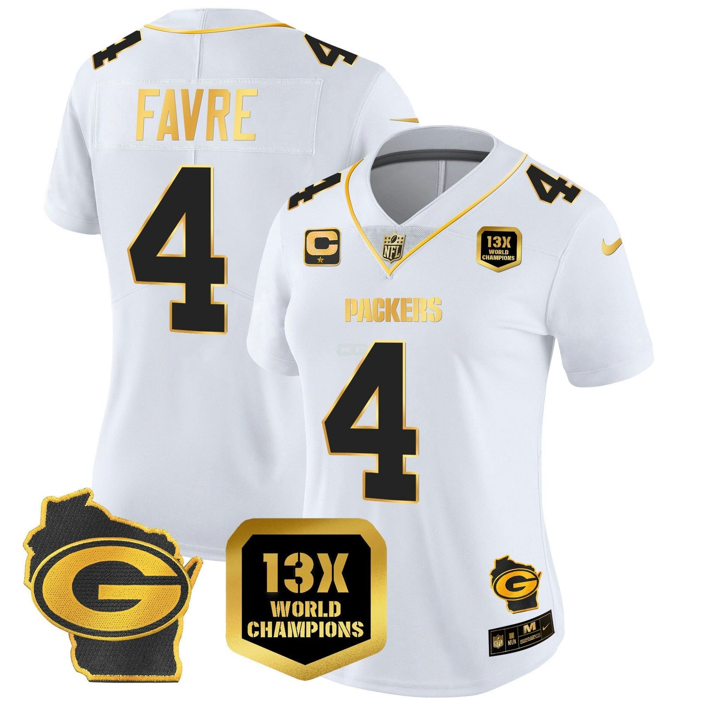 Camisa NFL Women’s 13 Time World Champions & Home Patch Dourada Vapor Jersey