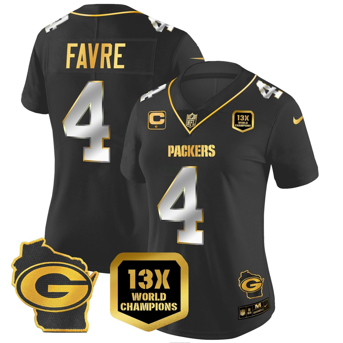 Camisa NFL Women’s 13 Time World Champions & Home Patch Dourada Vapor Jersey
