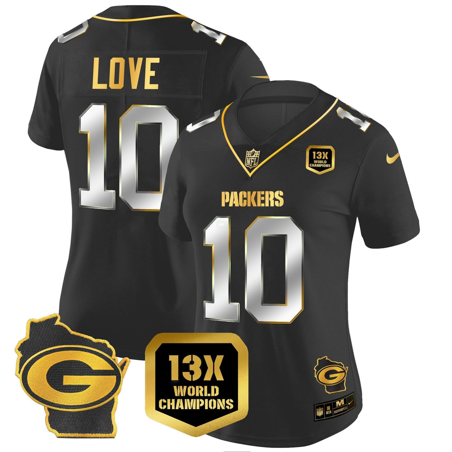 Camisa NFL Women’s 13 Time World Champions & Home Patch Dourada Vapor Jersey