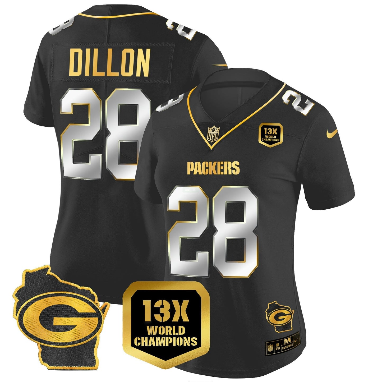 Camisa NFL Women’s 13 Time World Champions & Home Patch Dourada Vapor Jersey