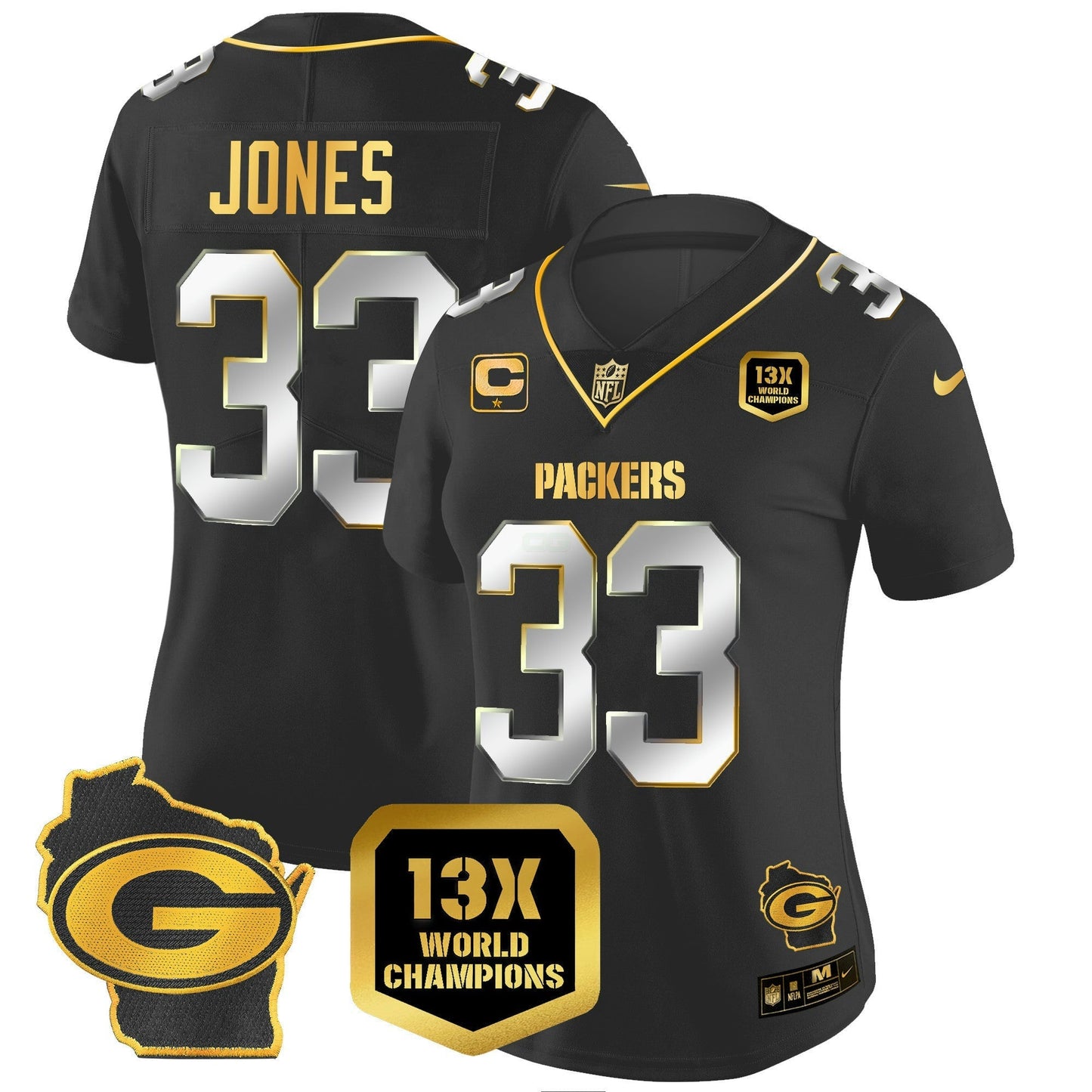 Camisa NFL Women’s 13 Time World Champions & Home Patch Dourada Vapor Jersey