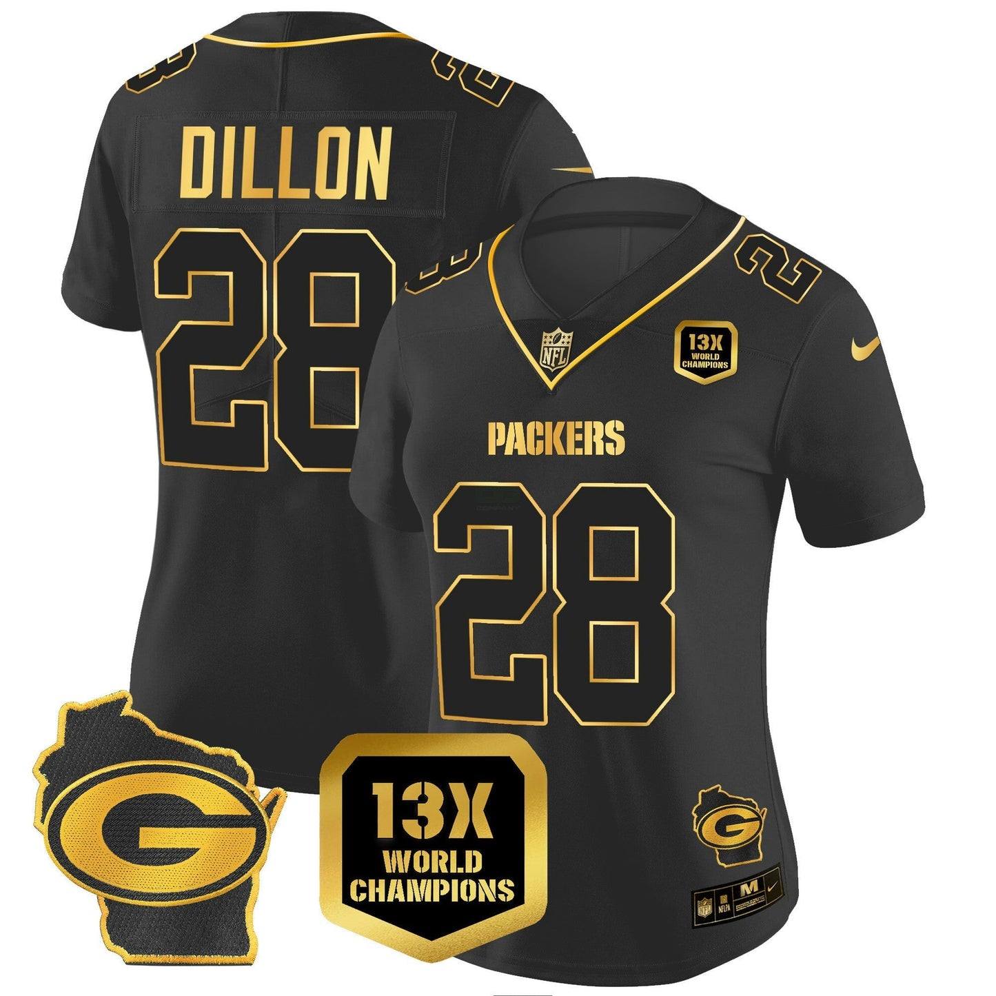 Camisa NFL Women’s 13 Time World Champions & Home Patch Dourada Vapor Jersey
