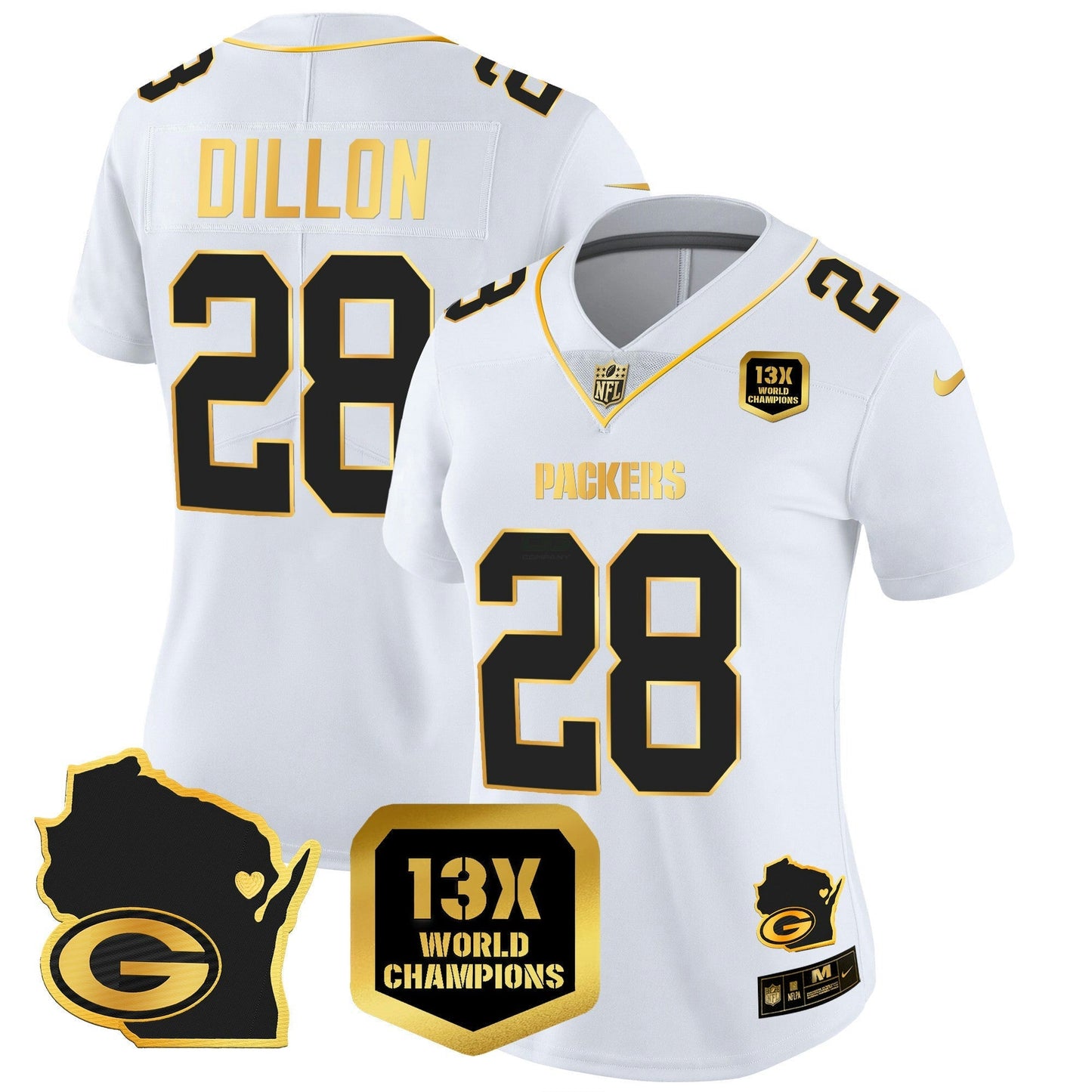 Camisa NFL Women’s 13 Time World Champions & Home Patch Dourada Vapor Jersey V2