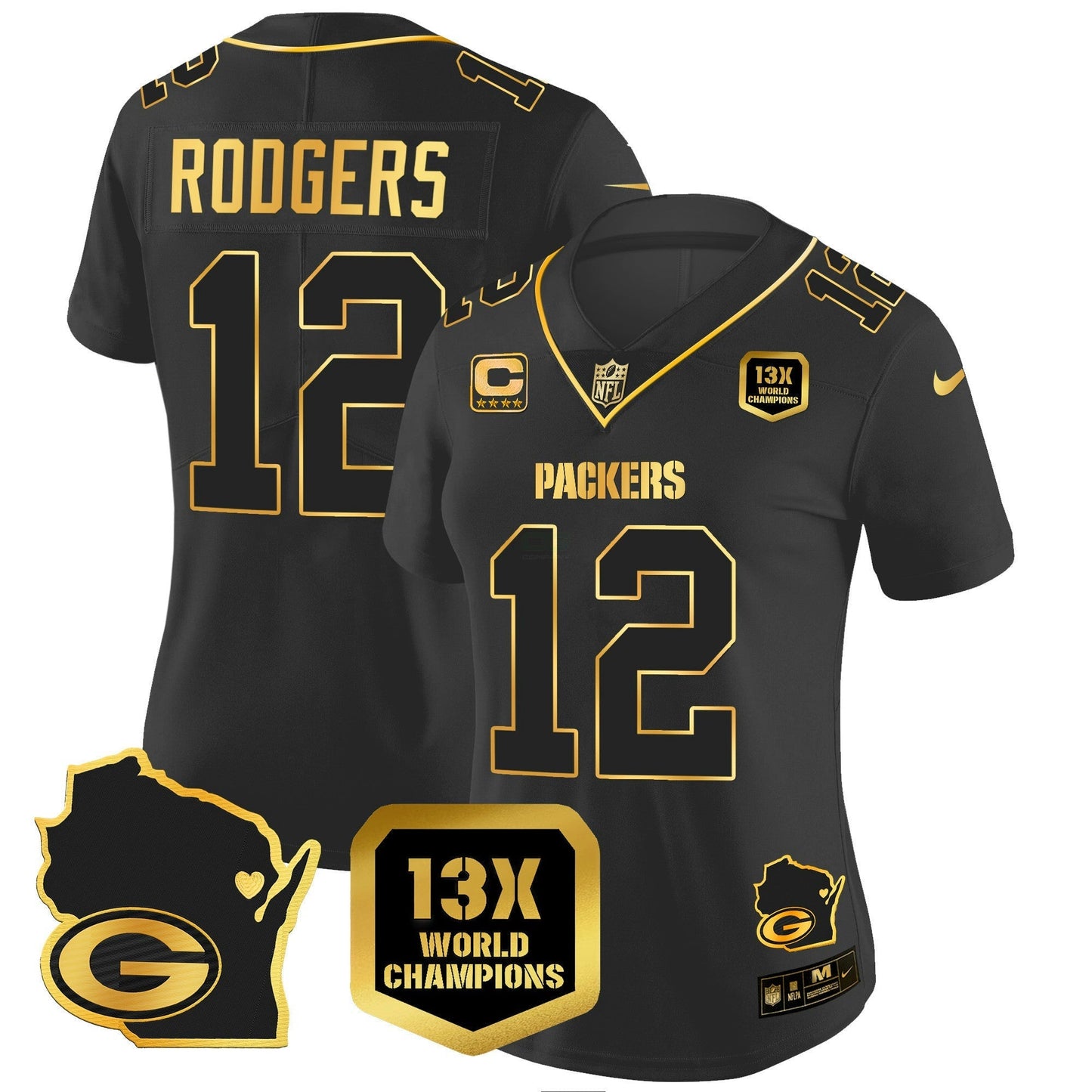 Camisa NFL Women’s 13 Time World Champions & Home Patch Dourada Vapor Jersey V2