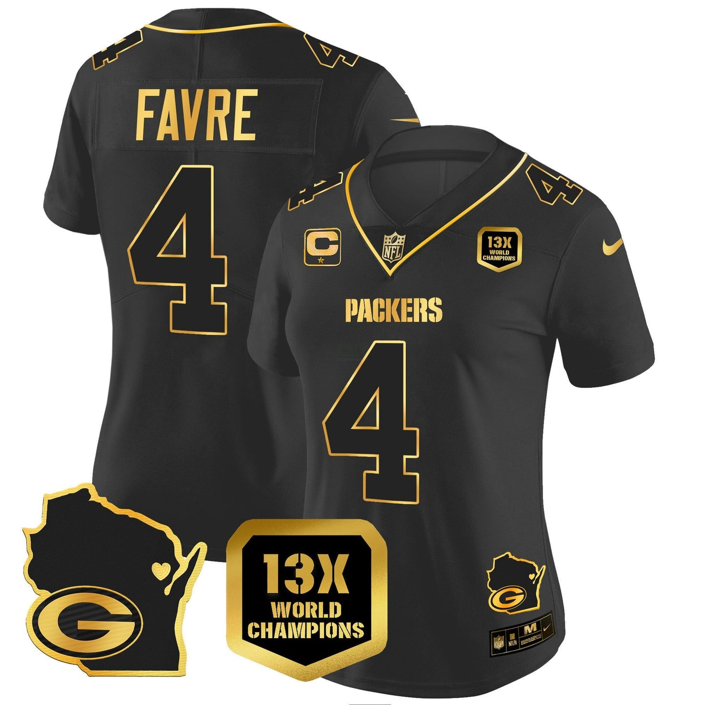 Camisa NFL Women’s 13 Time World Champions & Home Patch Dourada Vapor Jersey V2