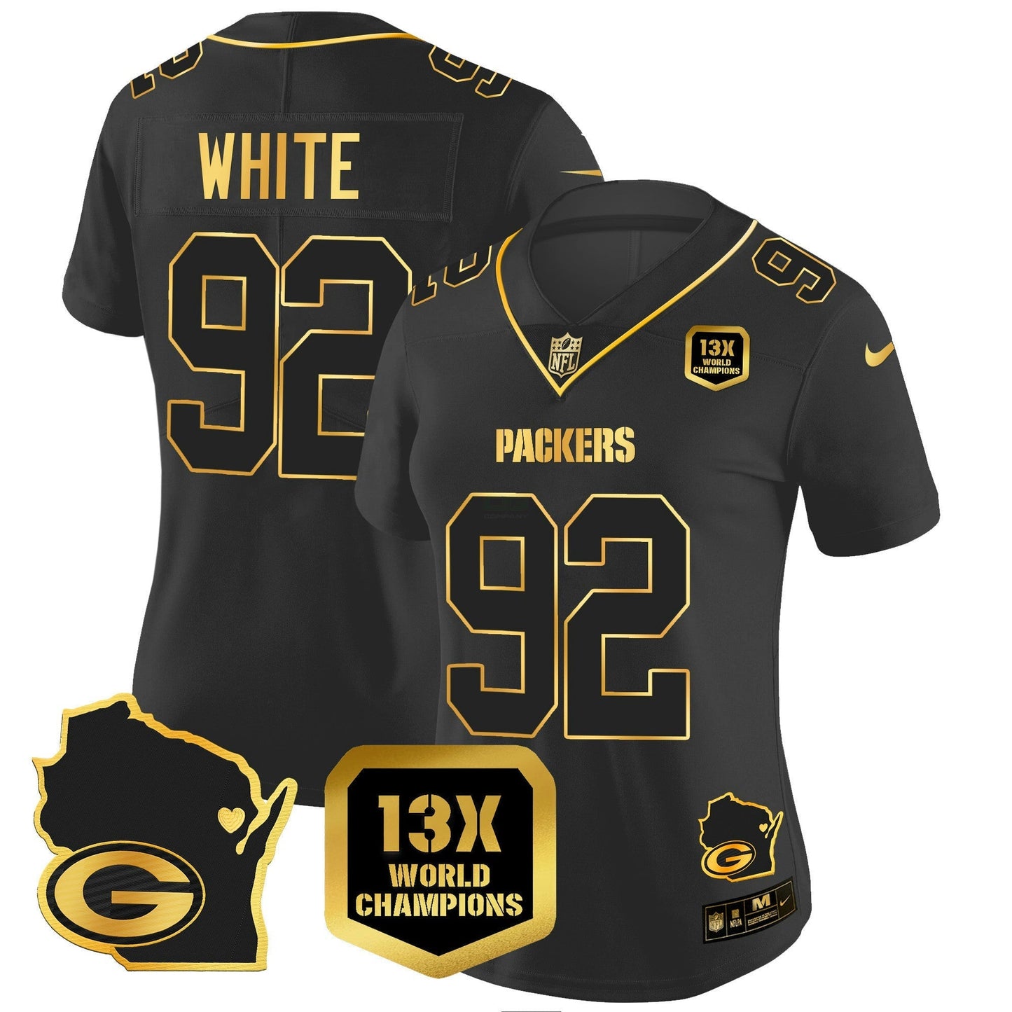 Camisa NFL Women’s 13 Time World Champions & Home Patch Dourada Vapor Jersey V2
