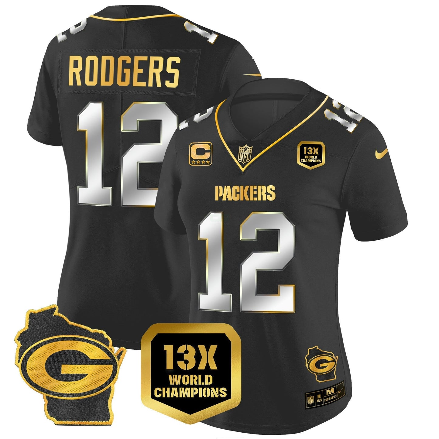 Camisa NFL Women’s 13 Time World Champions & Home Patch Dourada Vapor Jersey V2