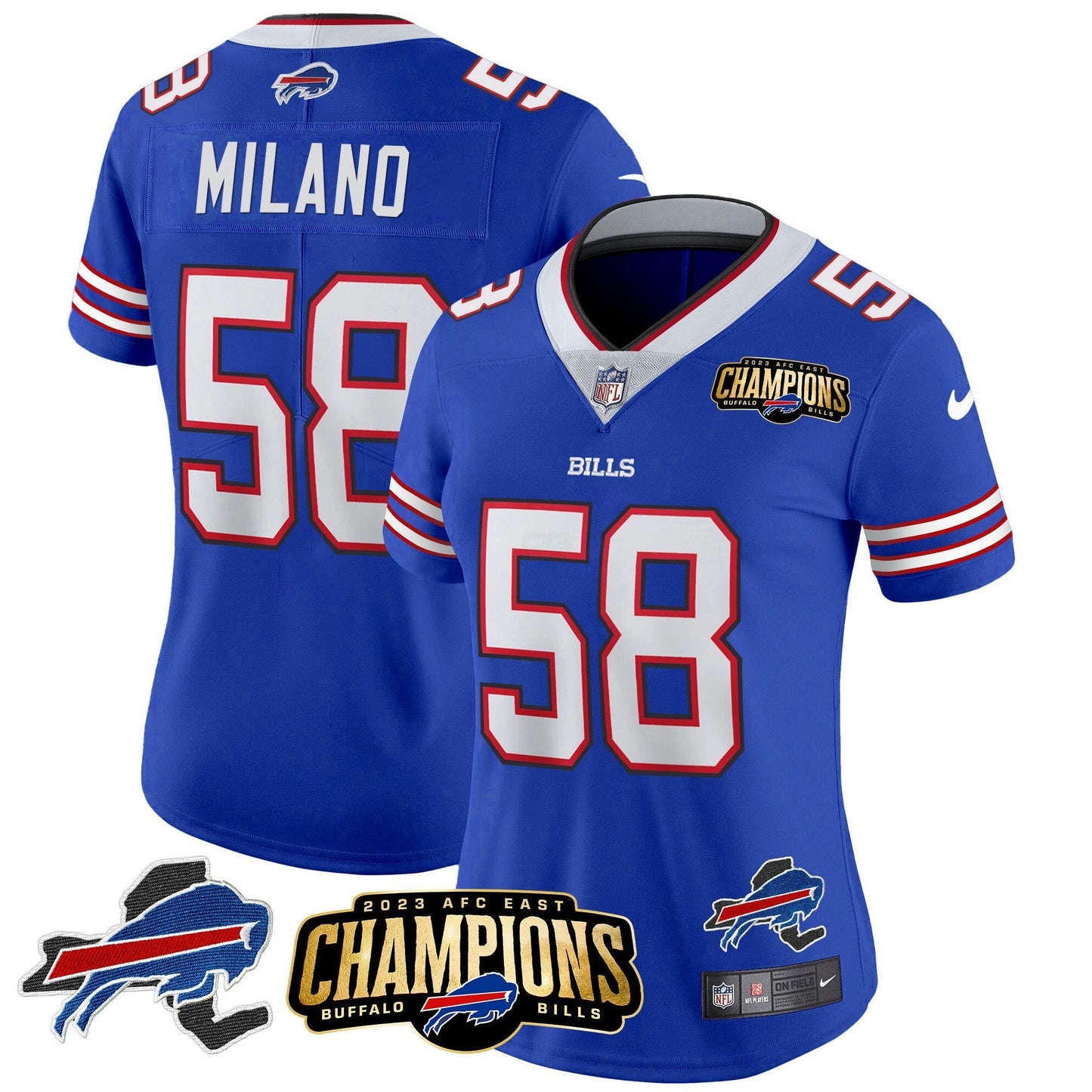 Camisa NFL Women’s 2023 AFC East Champions Patch Dourada Vapor Jersey V2