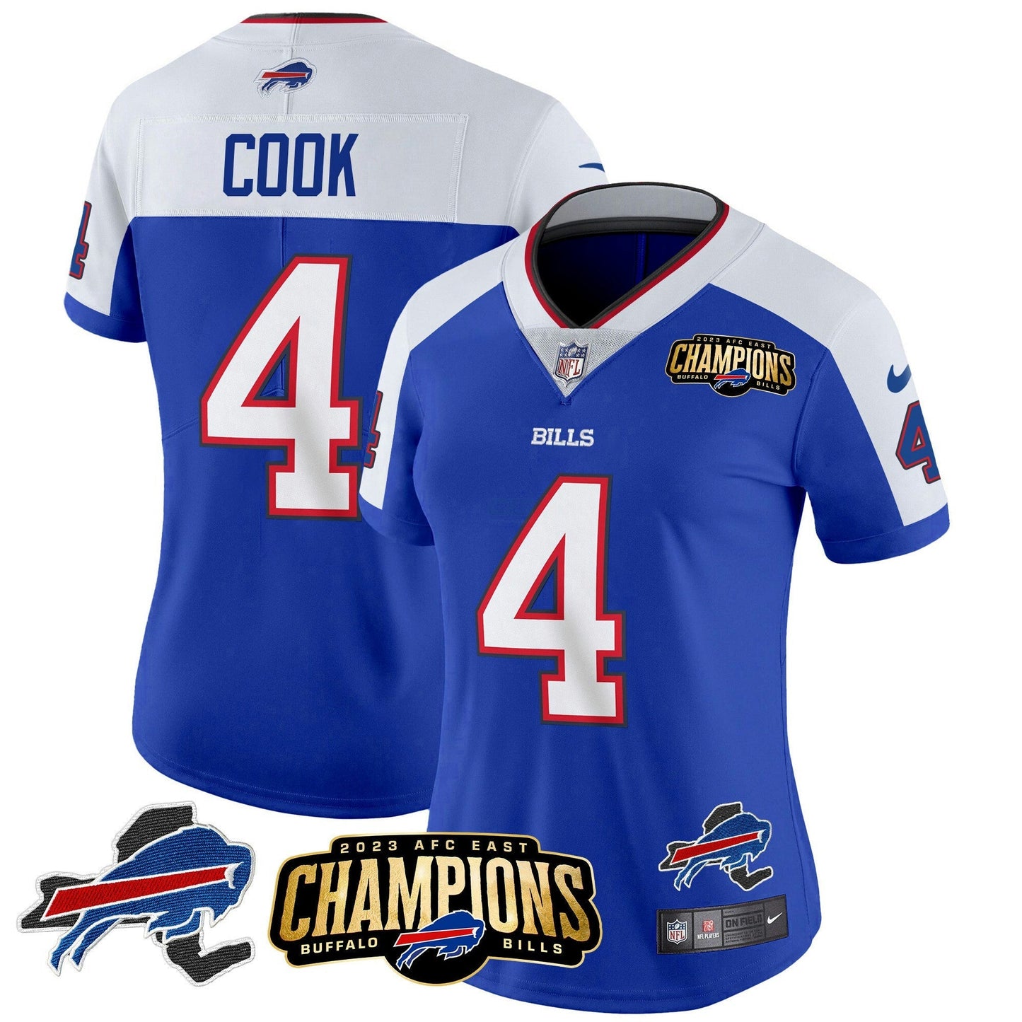Camisa NFL Women’s 2023 AFC East Champions Patch Dourada Vapor Jersey V2