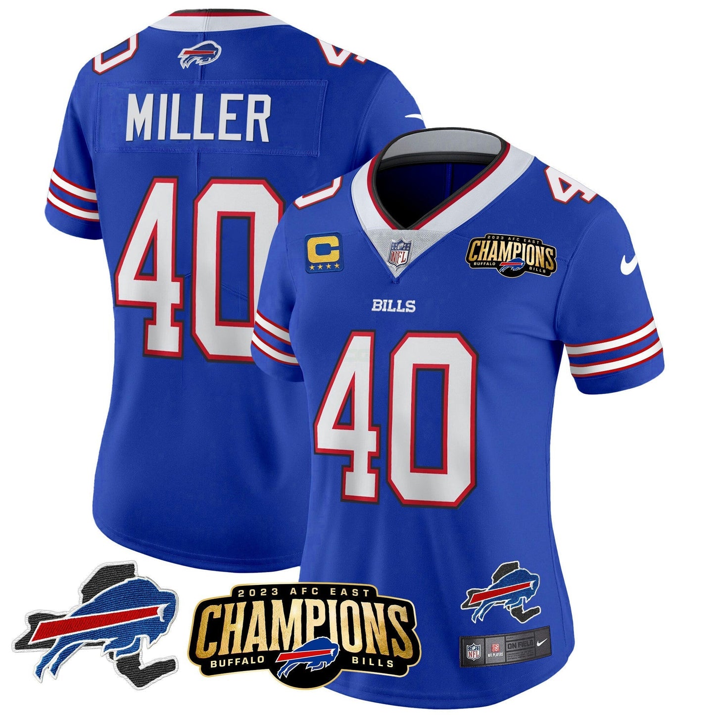 Camisa NFL Women’s 2023 AFC East Champions Patch Dourada Vapor Jersey V2