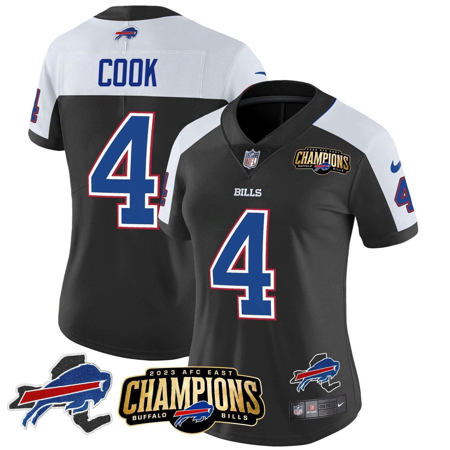 Camisa NFL Women’s 2023 AFC East Champions Patch Dourada Vapor Jersey V2