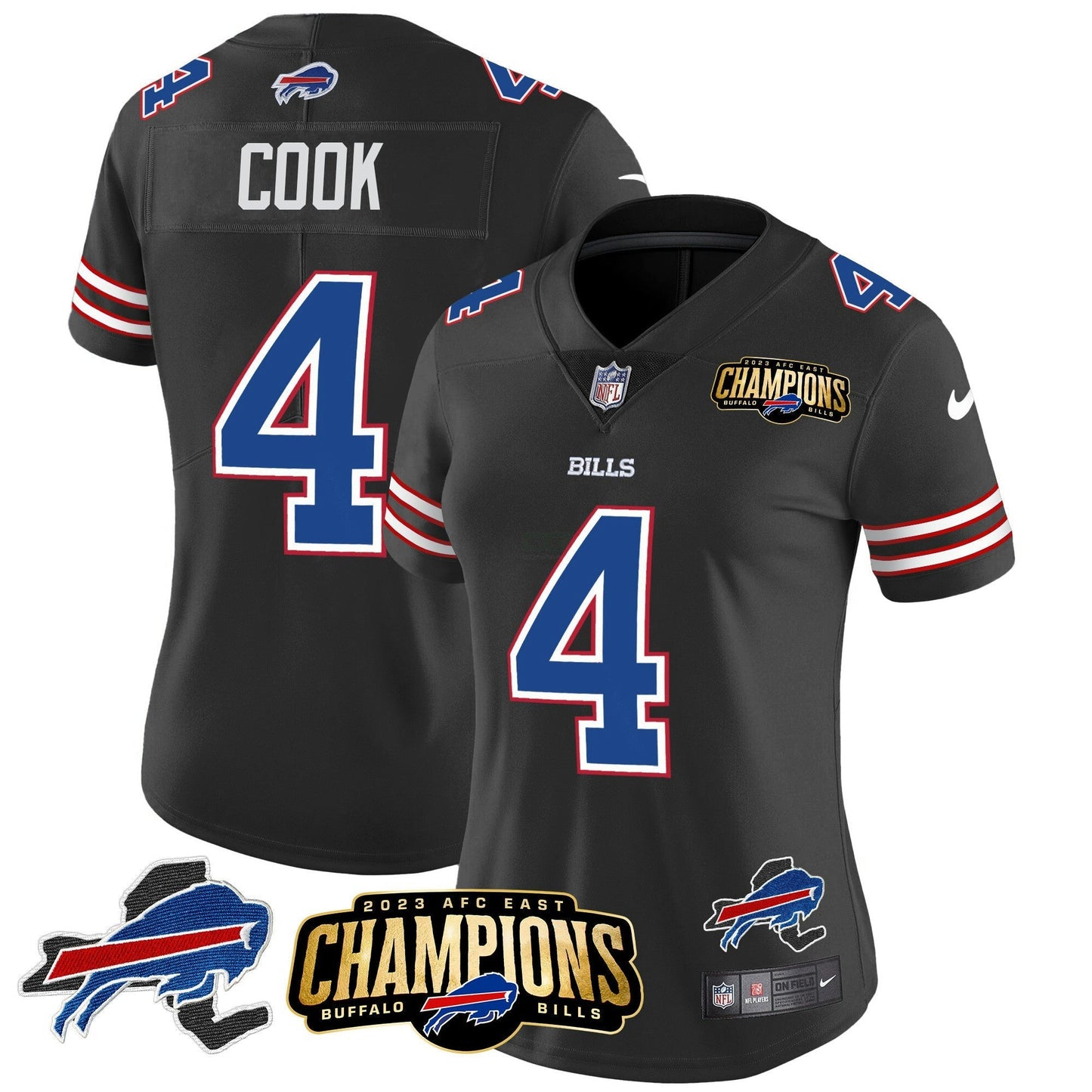 Camisa NFL Women’s 2023 AFC East Champions Patch Dourada Vapor Jersey V2