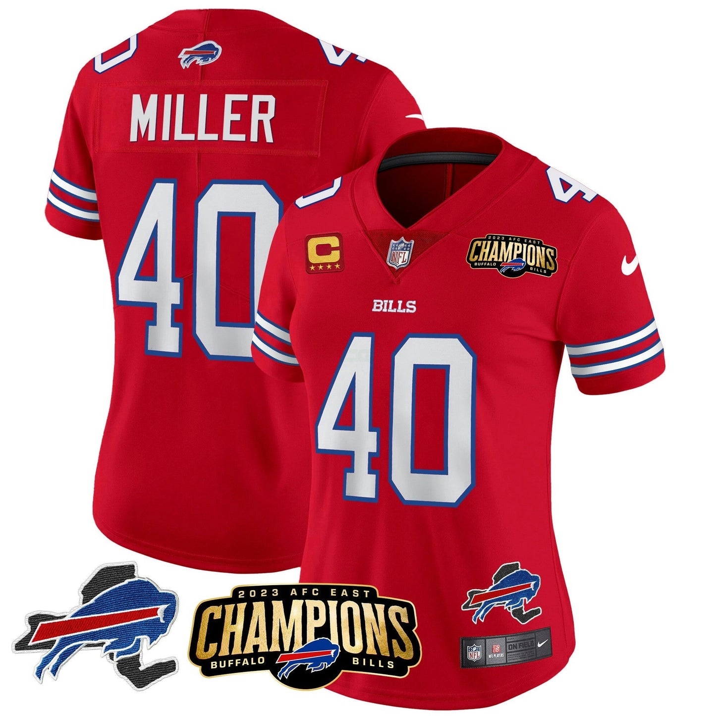 Camisa NFL Women’s 2023 AFC East Champions Patch Dourada Vapor Jersey V2