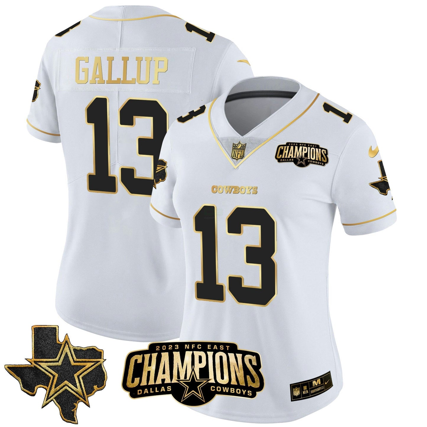 Camisa NFL Women’s 2023 NFC East Champions Patch Dourada Vapor Jersey