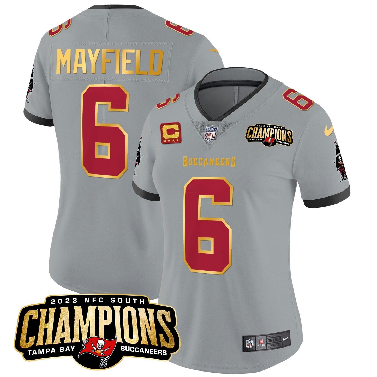 Camisa NFL Women’s 2023 NFC South Champions Patch Dourada Trim Vapor Jersey