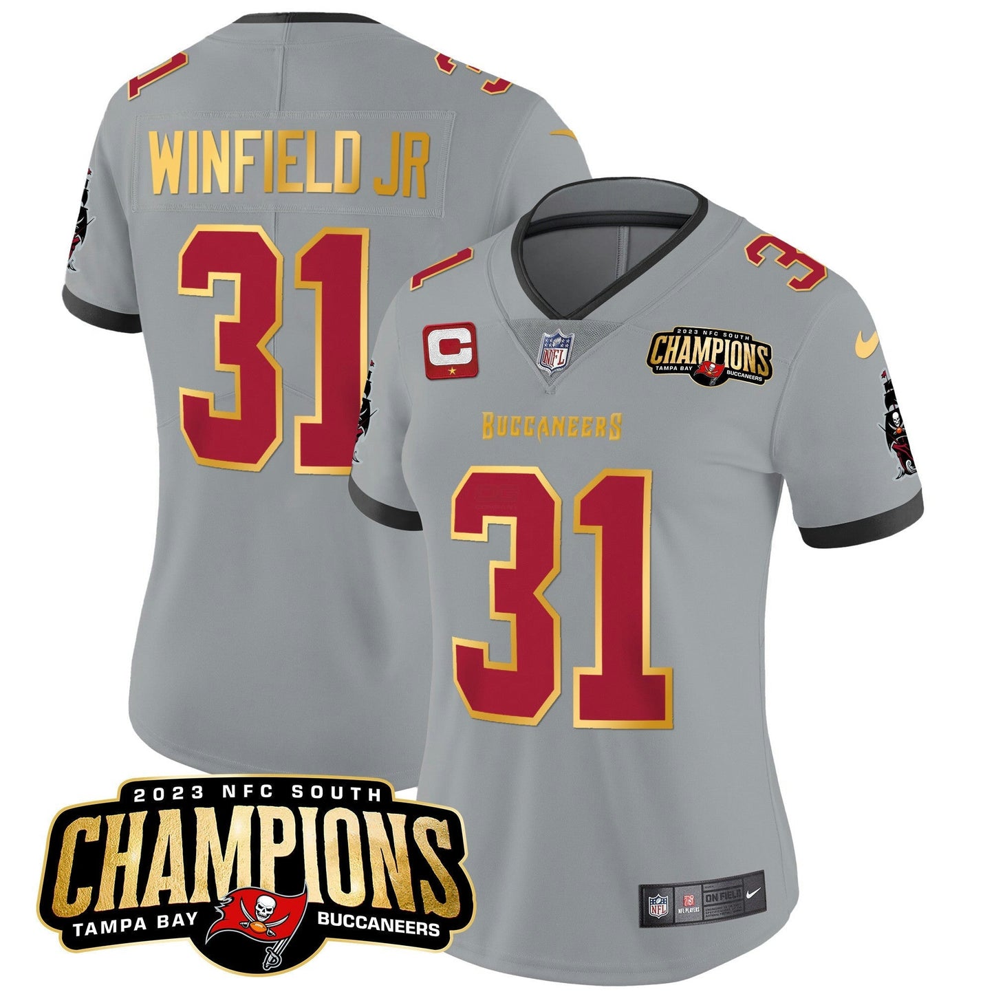 Camisa NFL Women’s 2023 NFC South Champions Patch Dourada Trim Vapor Jersey