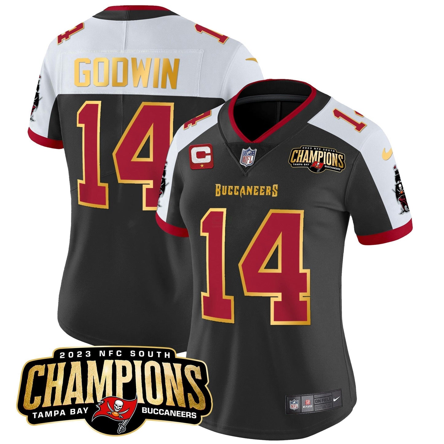 Camisa NFL Women’s 2023 NFC South Champions Patch Dourada Trim Vapor Jersey