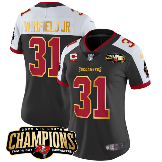 Camisa NFL Women’s 2023 NFC South Champions Patch Dourada Trim Vapor Jersey