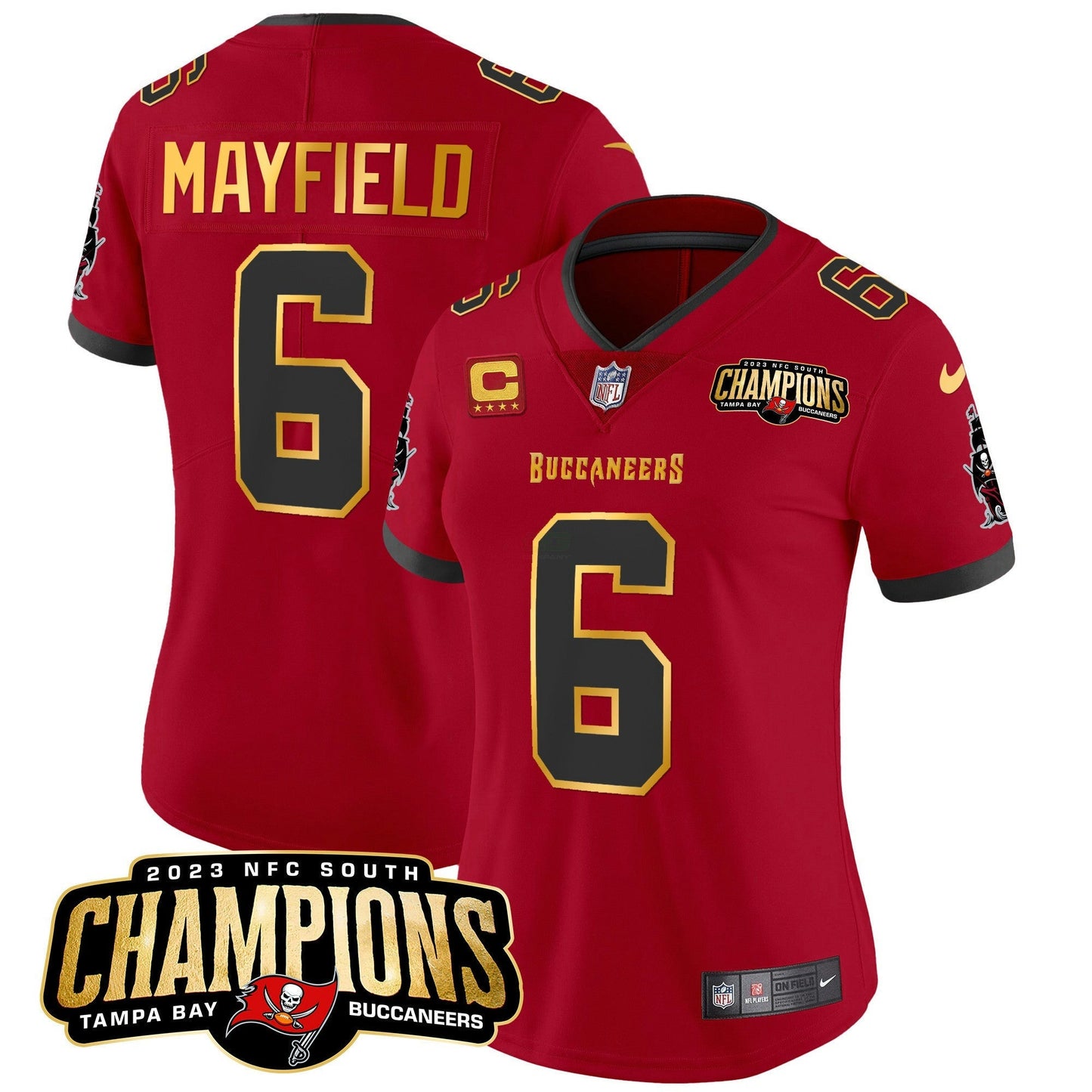 Camisa NFL Women’s 2023 NFC South Champions Patch Dourada Trim Vapor Jersey