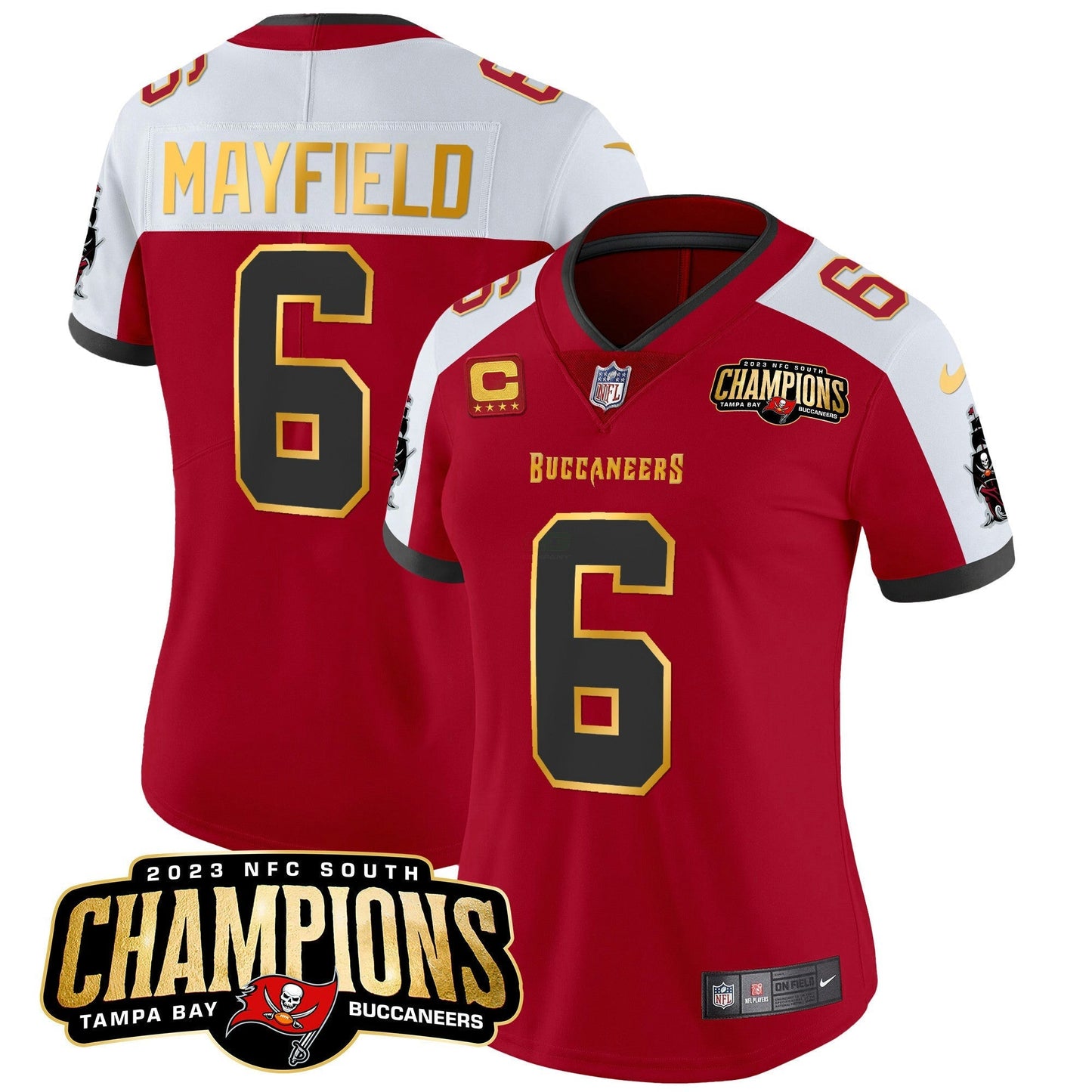 Camisa NFL Women’s 2023 NFC South Champions Patch Dourada Trim Vapor Jersey