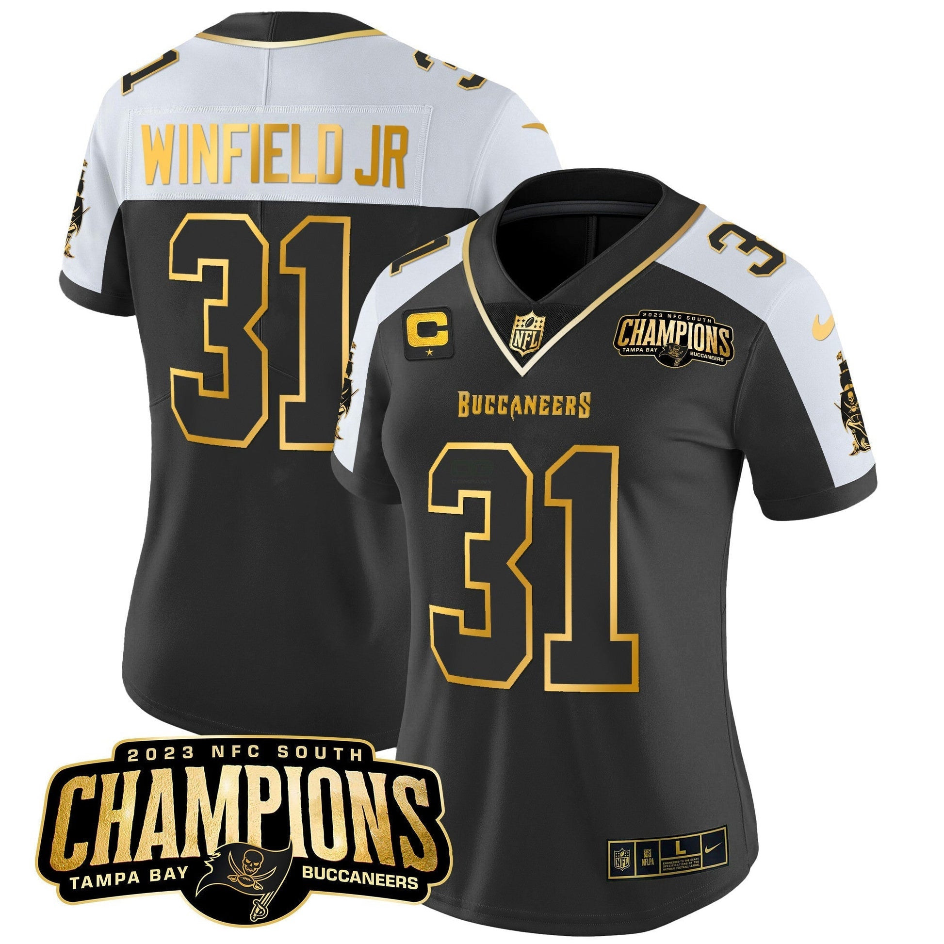 Camisa NFL Women’s 2023 NFC South Champions Patch Dourada Vapor Jersey