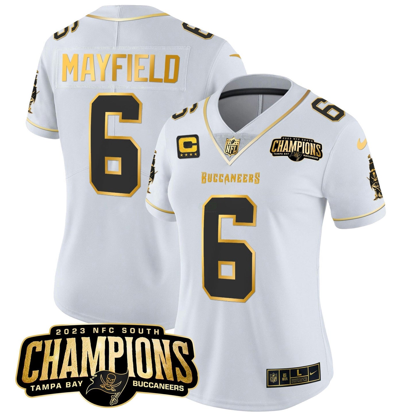 Camisa NFL Women’s 2023 NFC South Champions Patch Dourada Vapor Jersey