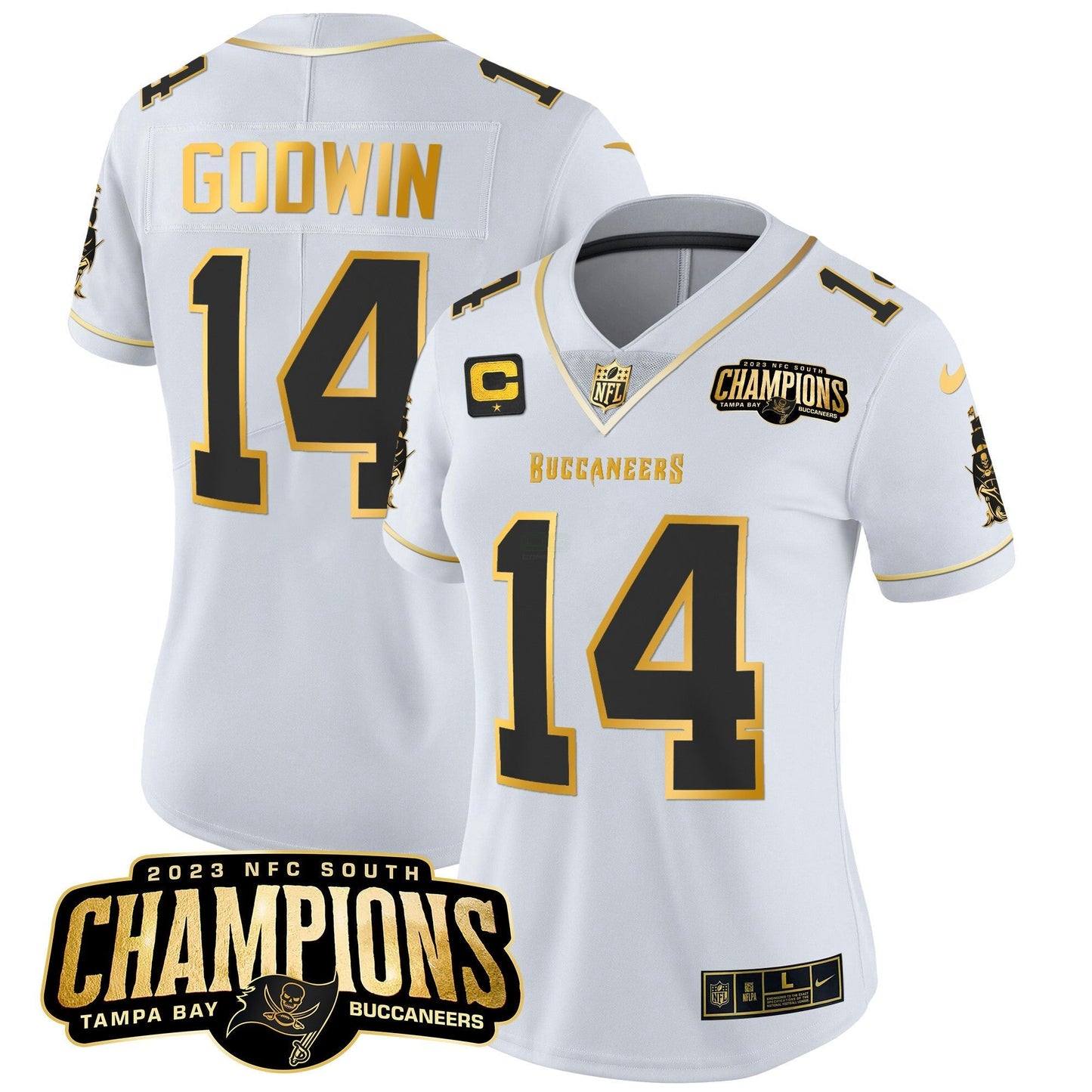 Camisa NFL Women’s 2023 NFC South Champions Patch Dourada Vapor Jersey