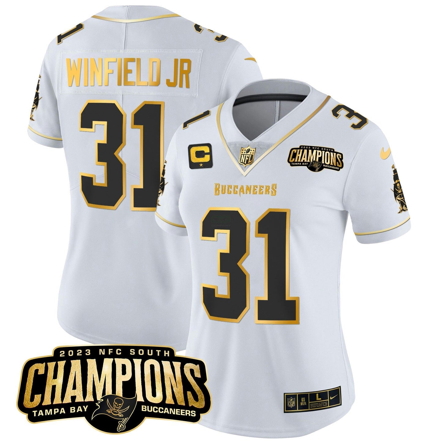 Camisa NFL Women’s 2023 NFC South Champions Patch Dourada Vapor Jersey