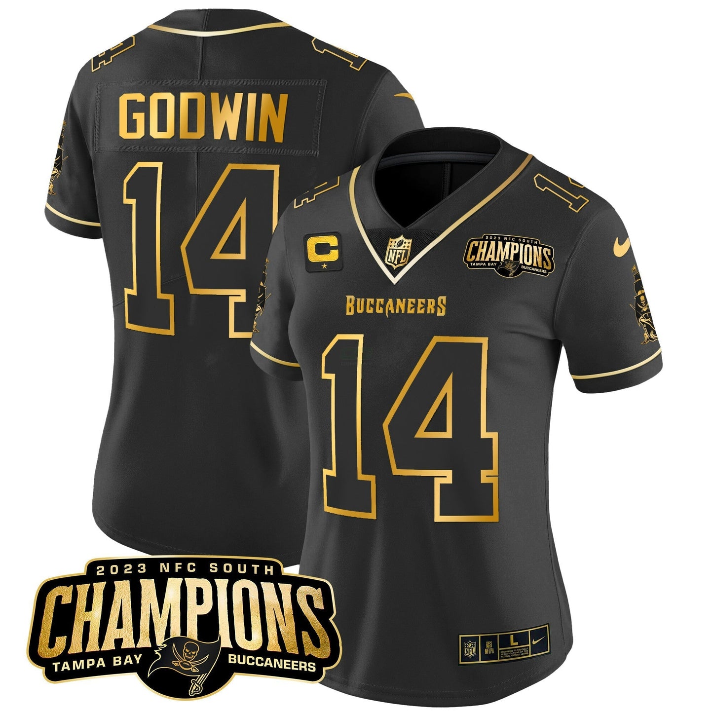 Camisa NFL Women’s 2023 NFC South Champions Patch Dourada Vapor Jersey