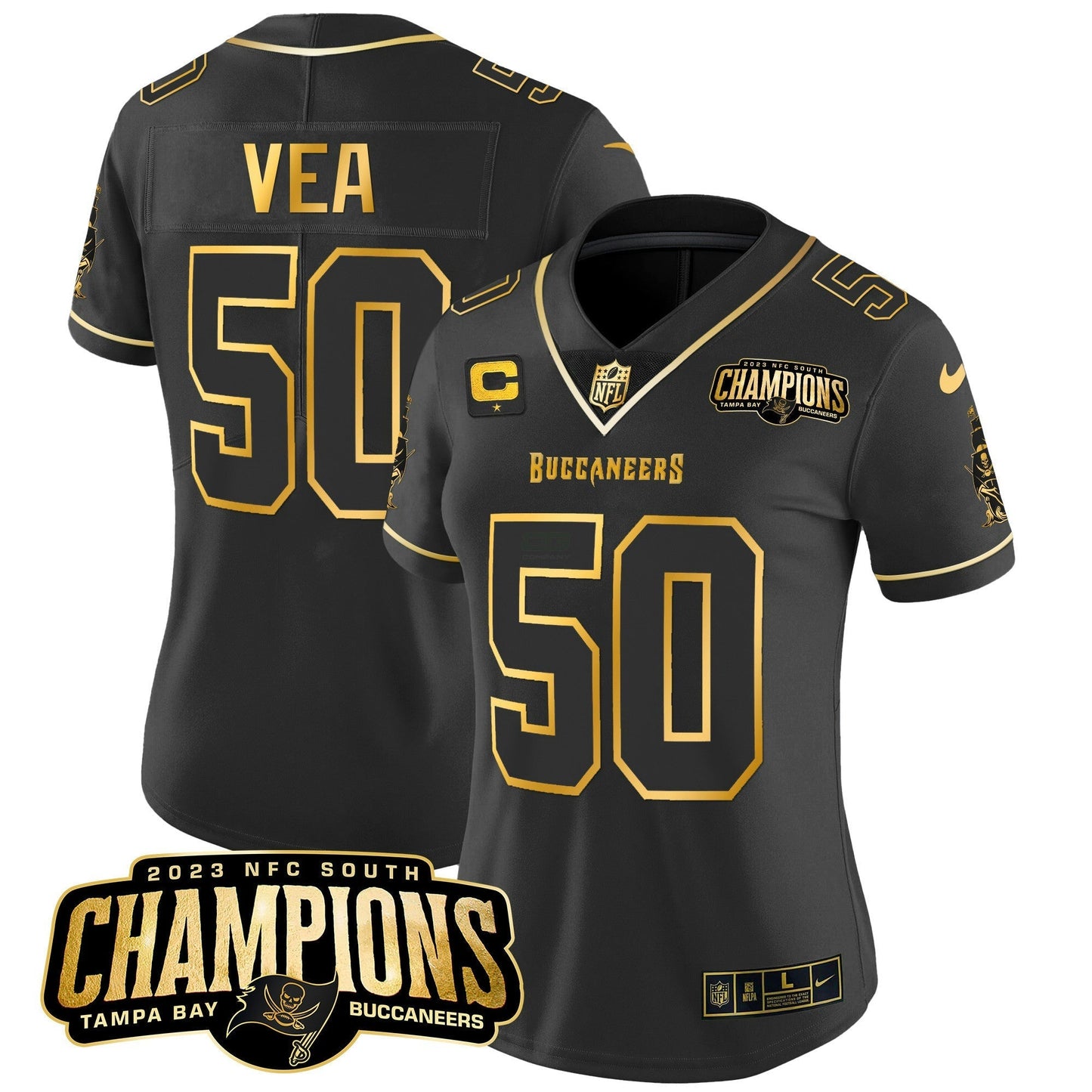 Camisa NFL Women’s 2023 NFC South Champions Patch Dourada Vapor Jersey