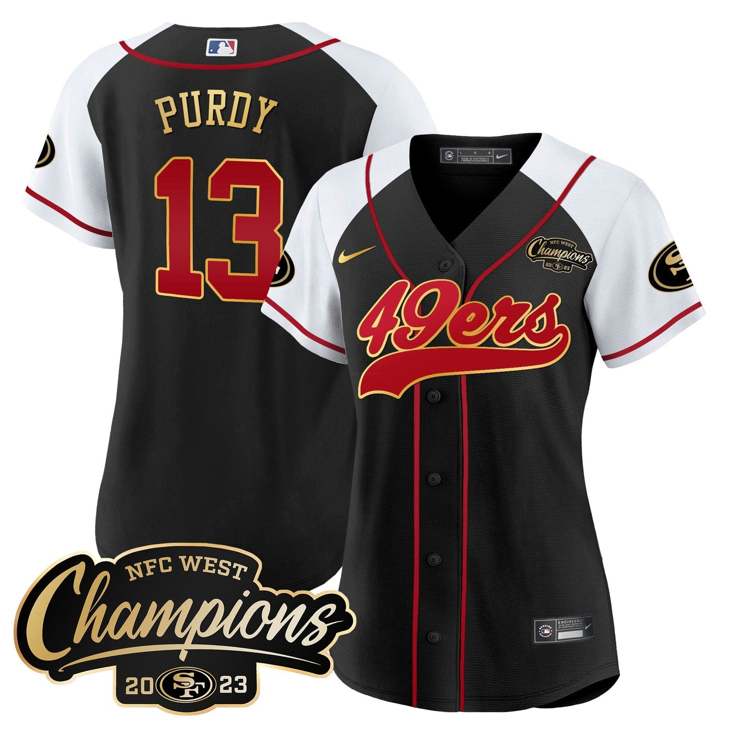 Camisa NFL Women’s 2023 NFC West Champions Baseball Gold Trim Jersey
