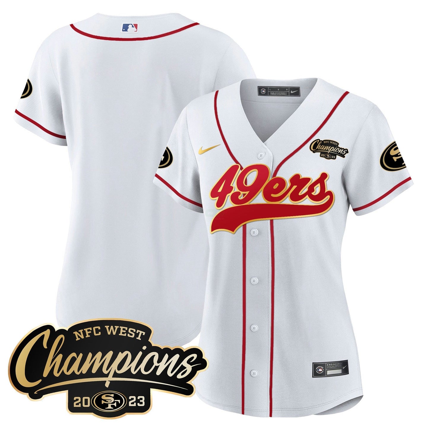 Camisa NFL Women’s 2023 NFC West Champions Baseball Gold Trim Jersey
