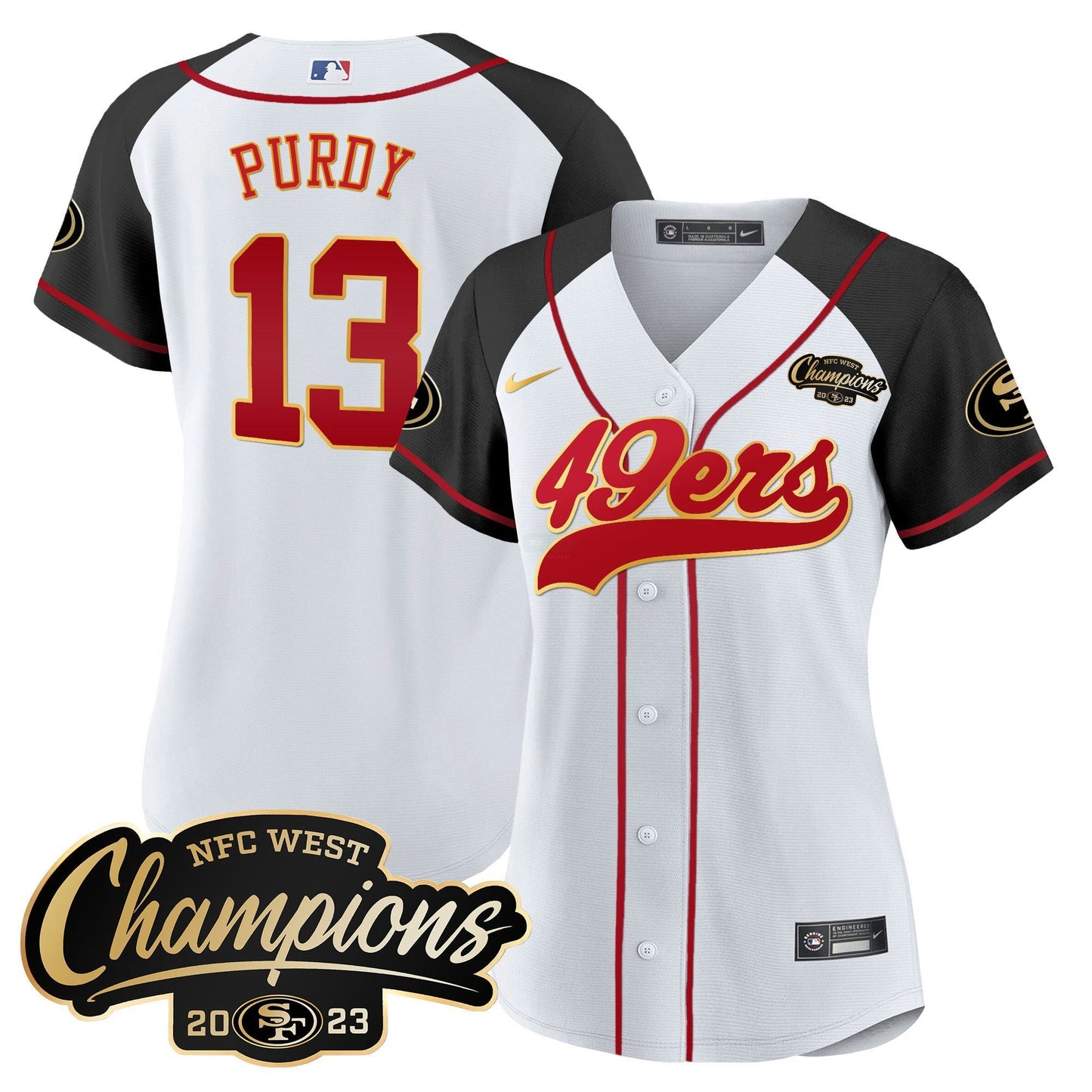 Camisa NFL Women’s 2023 NFC West Champions Baseball Gold Trim Jersey