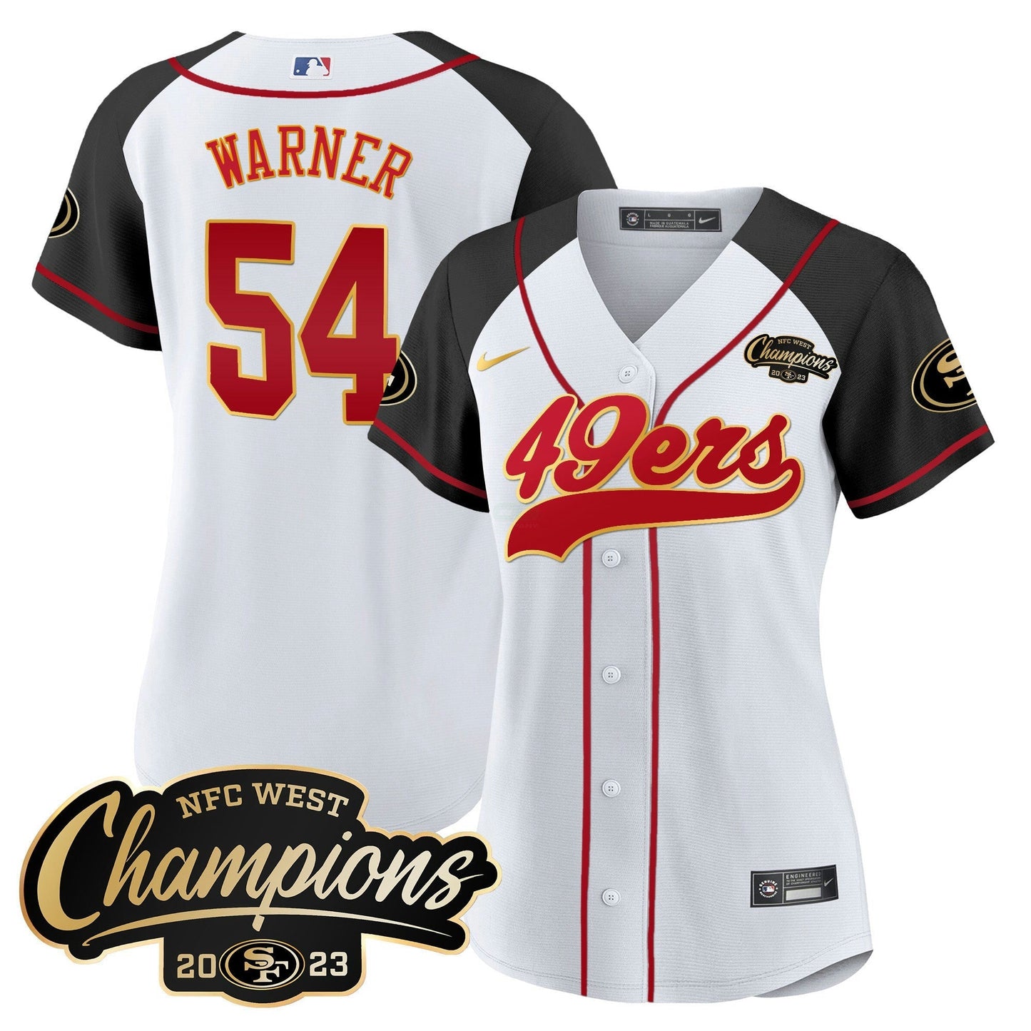 Camisa NFL Women’s 2023 NFC West Champions Baseball Gold Trim Jersey