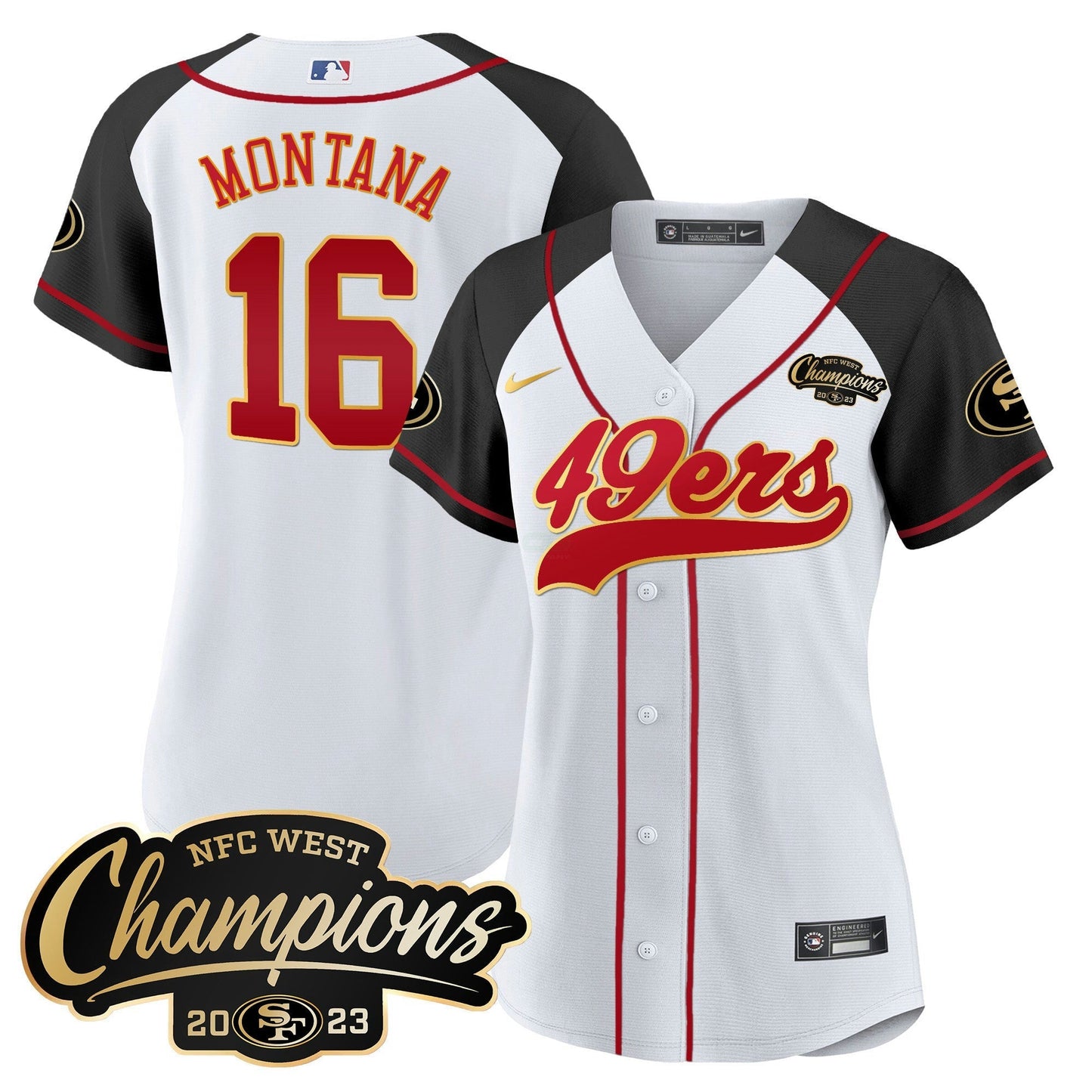 Camisa NFL Women’s 2023 NFC West Champions Baseball Gold Trim Jersey