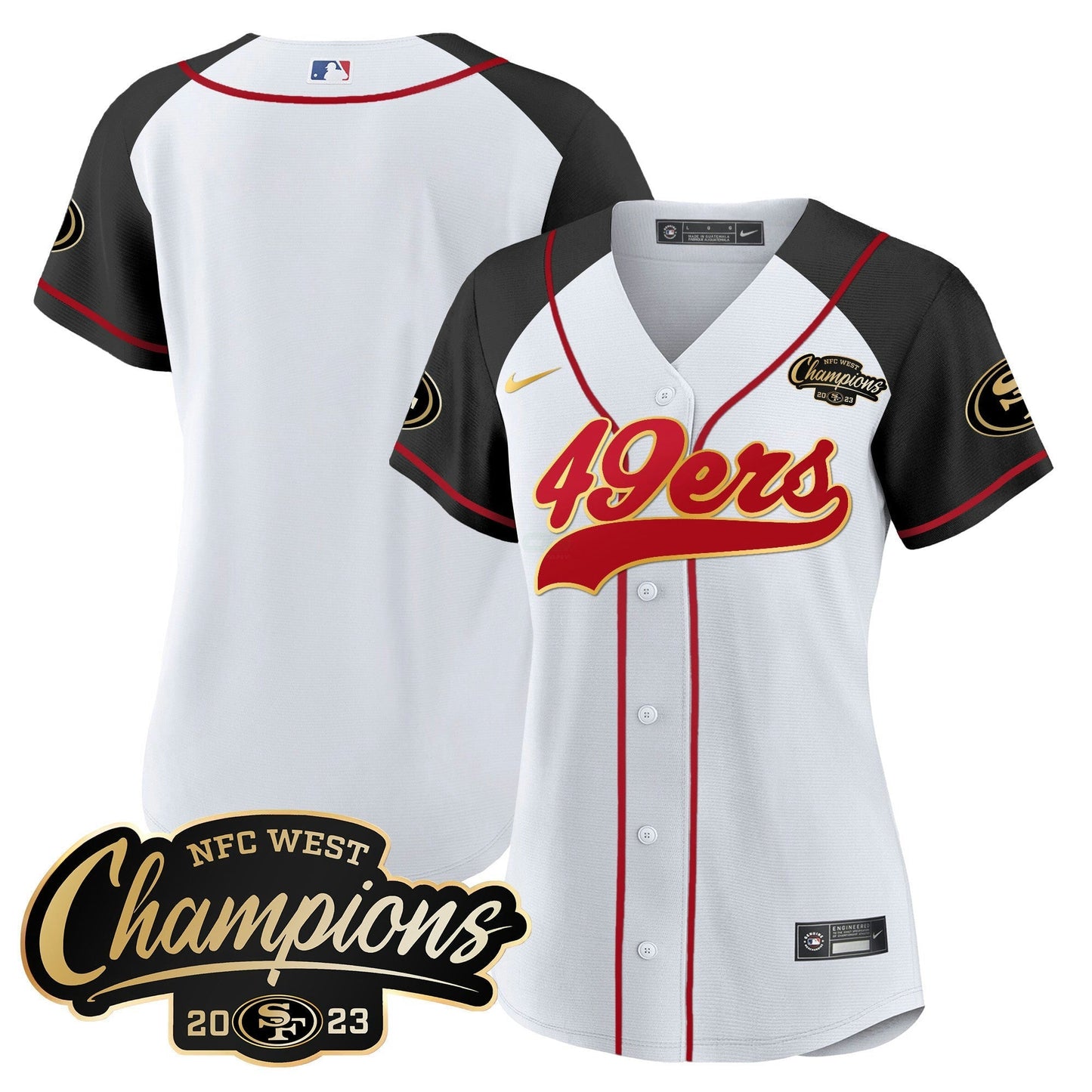 Camisa NFL Women’s 2023 NFC West Champions Baseball Gold Trim Jersey