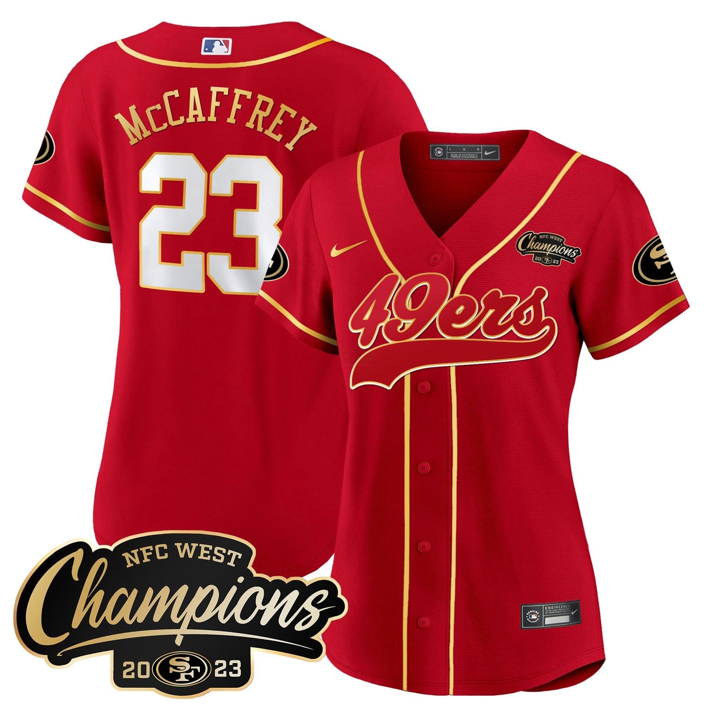 Camisa NFL Women’s 2023 NFC West Champions Baseball Gold Trim Jersey