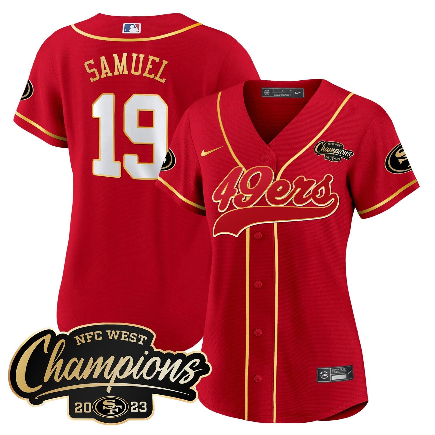 Camisa NFL Women’s 2023 NFC West Champions Baseball Gold Trim Jersey