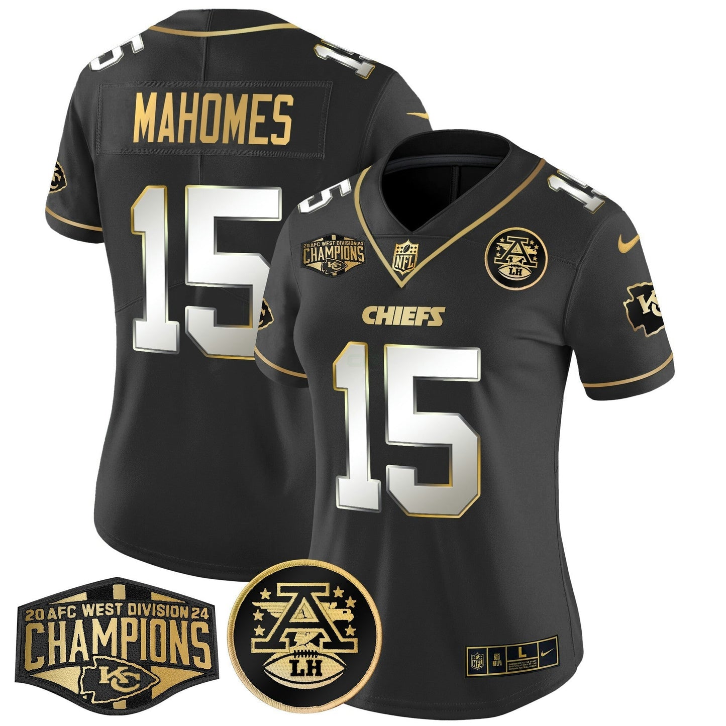 Camisa NFL Women’s 2024 AFC West Division Champions Patch Dourada Vapor Limited Jersey