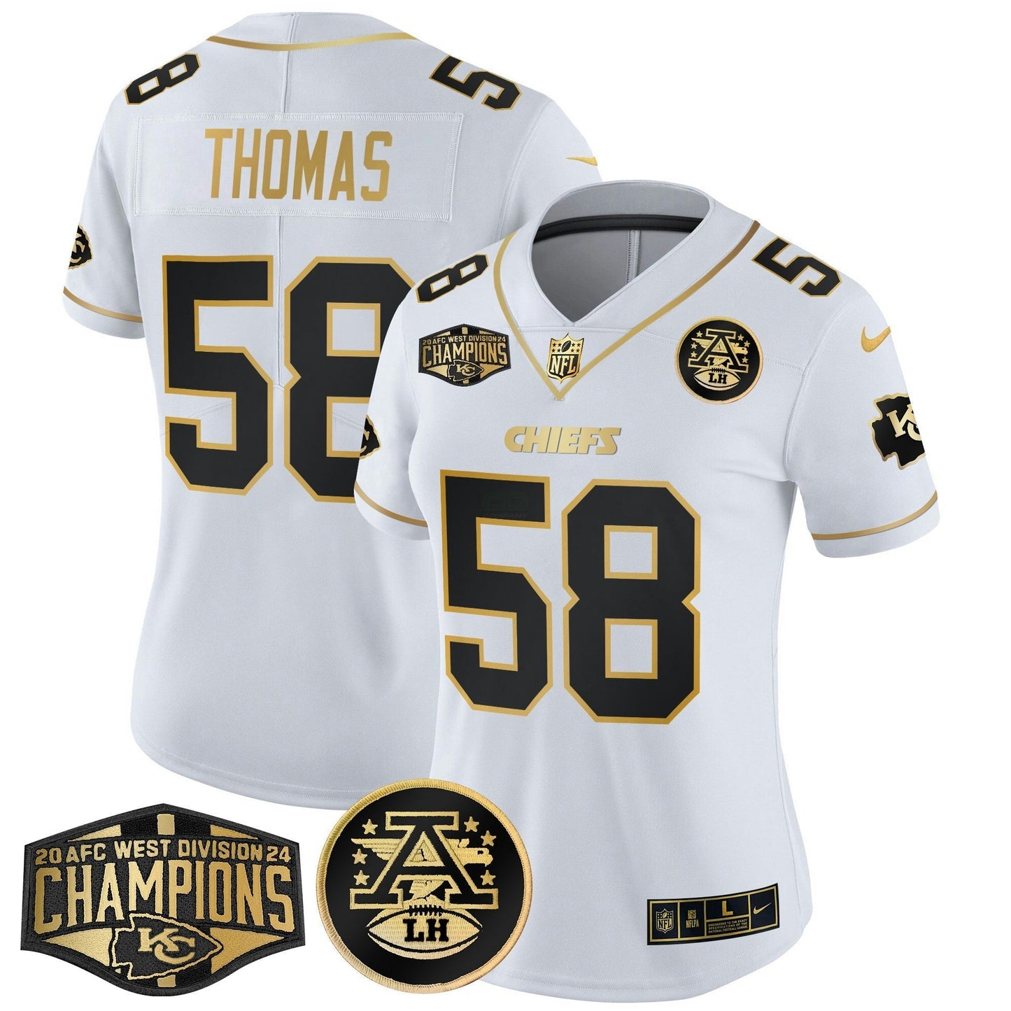 Camisa NFL Women’s 2024 AFC West Division Champions Patch Dourada Vapor Limited Jersey